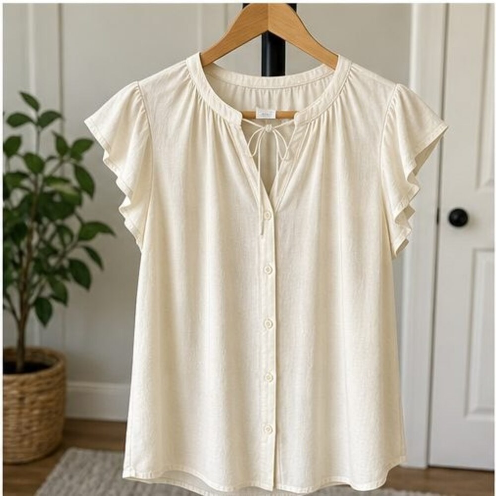 Cream Pleated Blouse